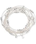 Nine West Silver-tone White Cord Multi-row Beaded Stretch Bracelet