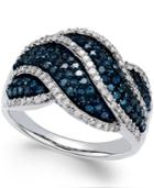 Wrapped In Love Blue And White Diamond Twist Ring In Sterling Silver (1 Ct. T.w.)