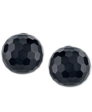 2028 Silver-tone Faceted Jet Sphere Stud Earrings
