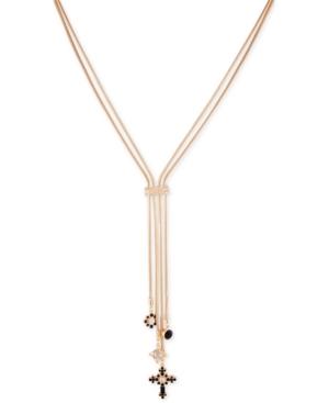 Guess Gold-tone Crystal & Stone Cross Lariat Necklace, 24 + 2 Extender