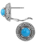Carolyn Pollack Turquoise Button Rope Earrings In Sterling Silver