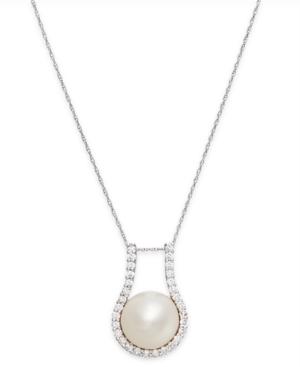 Cultured Freshwater Pearl (11mm) And Diamond (5/8 Ct. T.w.) Pendant Necklace In 14k White Gold