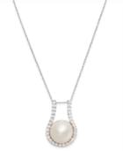 Cultured Freshwater Pearl (11mm) And Diamond (5/8 Ct. T.w.) Pendant Necklace In 14k White Gold