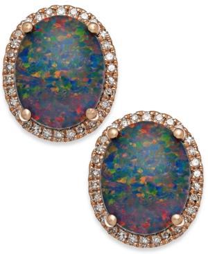 Opal Triplet (3 Ct. T.w.) And Diamond (1/4 Ct. T.w.) Oval Stud Earrings In 14k Rose Gold