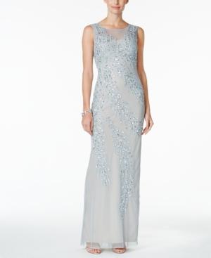 Adrianna Papell Illusion Embellished Column Gown