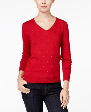 Tommy Hilfiger Ivy Embellished V-neck Sweater, Only At Macy's