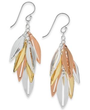Essentials Leaf Shaky Drop Earrings In Tri-tone Mixed Metal