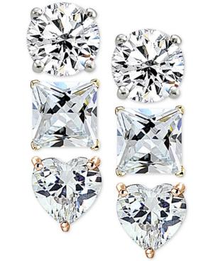 Giani Bernini 3-pc. Set Cubic Zirconia Stud Earrings In Sterling Silver, 18k Gold-plated And 18k Rose Gold-plated Sterling Silver, Only At Macy's
