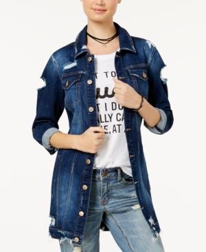 Dollhouse Juniors' Long Ripped Denim Jacket