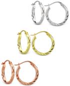 Giani Bernini Tri-tone 3-pc. Set Textured Hoop Earrings In Sterling Silver, Gold-plated And Rose Gold-plated Sterling Silver, Only At Macy's