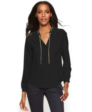 Michael Michael Kors Long-sleeve Chain-neck Blouse