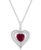Lab-created Ruby (2-1/5 Ct. T.w.) And White Sapphire (1/2 Ct. T.w.) Heart Pendant Necklace In Sterling Silver