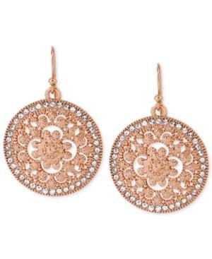 Hint Of Gold Crystal Filigree Circle Drop Earrings In 14k Rose Gold-plated Metal