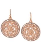 Hint Of Gold Crystal Filigree Circle Drop Earrings In 14k Rose Gold-plated Metal