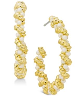 Charter Club Gold-tone Imitation Pearl Twist Hoop Earrings, Created For Macy's