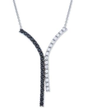 Diamond Curved Bar Y 18 Pendant Necklace (1 Ct. T.w.) In 14k White Gold