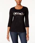 Karen Scott Cotton Embellished Cats Top, Created For Macy's