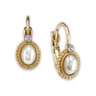 2028 Gold-tone Simulated Pearl With Crystal Accent Leverback Earrings