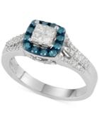 Blue And White Diamond Ring (3/4 Ct. T.w.) In 10k White Gold