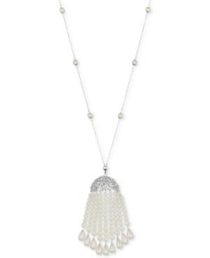 Carolee Silver-tone Crystal & Imitation Pearl Tassel Pendant Necklace