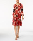 Ny Collection Petite Printed Crochet-sleeve Dress