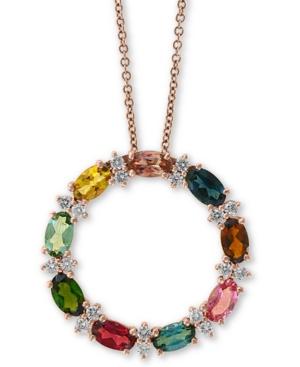 Effy Multi-tourmaline (2-1/10 Ct. T.w.) & Diamond (1/4 Ct. T.w.) 18 Circle Pendant Necklace In 14k Rose Gold