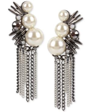 Inc International Concepts Two-tone Imitation Pearl Spiky Fringe Drop Earrings, Only At Macy's
