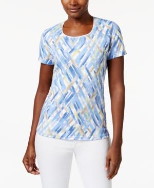 Karen Scott Scoop-neck Printed Tee, Crosshatch Print