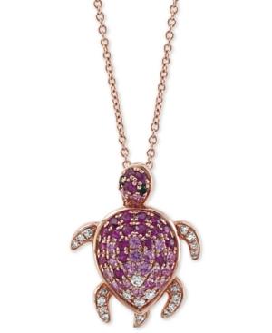 Effy Multi-gemstone (5/8 Ct.t.w.) & Diamond (1/8 Ct.t.w.) Turtle 18 Pendant Necklace In 14k Rose Gold