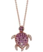 Effy Multi-gemstone (5/8 Ct.t.w.) & Diamond (1/8 Ct.t.w.) Turtle 18 Pendant Necklace In 14k Rose Gold