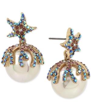 Betsey Johnson Gold-tone Colored Pave & Imitation Pearl Starfish Drop Earrings