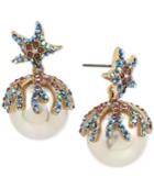 Betsey Johnson Gold-tone Colored Pave & Imitation Pearl Starfish Drop Earrings