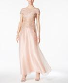 Adrianna Papell Cap-sleeve Beaded Organza Gown