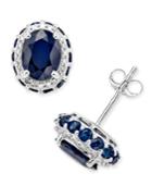 Blue Sapphire (3-7/8 Ct. T.w.) And White Sapphire (1/5 Ct. T.w.) Oval Stud Earrings In 10k White Gold