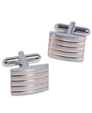 Geoffrey Beene Cufflinks, Striped And Bowed Retangle Cufflinks Boxed Set