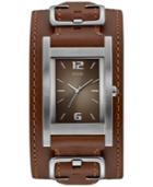 Guess Men's Brown Leather Cuff Strap Watch 31x39mm