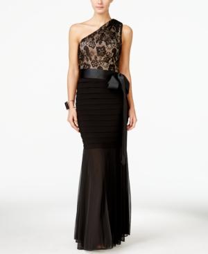 B & A By Betsy And Adam Lace One-shoulder Mermaid Gown