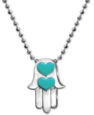 Alex Woo Enamel Heart Hamsa Hand 16 Pendant Necklace In Sterling Silver
