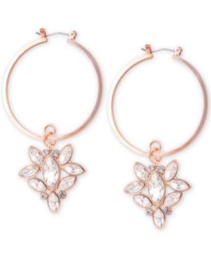 Guess Rose Gold-tone Crystal Charm Hoop Earrings
