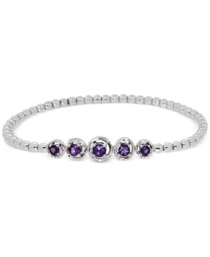 Amethyst (3/4 Ct. T.w.) And Diamond Accent Beaded Stretch Bracelet In Sterling Silver