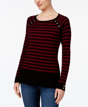 Karen Scott Striped Button-detail Sweater, Created For Macy's