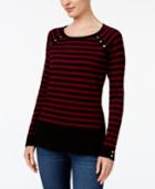 Karen Scott Striped Button-detail Sweater, Created For Macy's