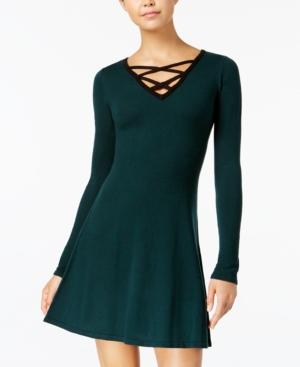 Bcx Juniors' Contrast Lace-up Sweater Dress