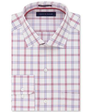 Tommy Hilfiger Men's Classic/regular Fit Non-iron Red Check Dress Shirt