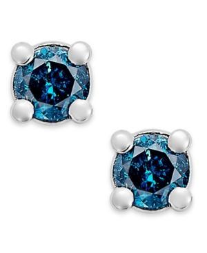 10k White Gold Blue Diamond (1/10 Ct. T.w.) Round Stud Earrings