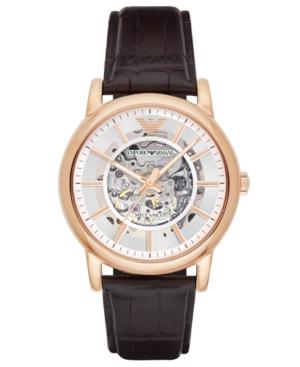 Emporio Armani Men's Automatic Luigi Dark Brown Leather Strap Watch 43mm