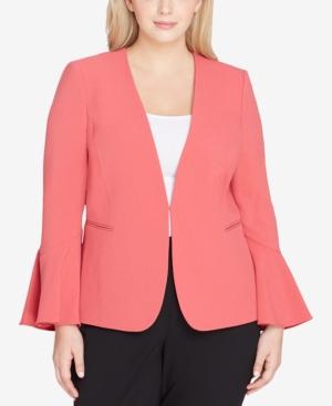 Tahari Asl Plus Size Bell-sleeve Collarless Blazer
