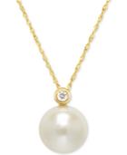 Cultured Freshwater Pearl (12mm) And Diamond Accent Pendant Necklace In 14k Gold, 16 + 2 Extender
