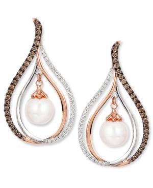 Le Vian Chocolatier Fresh Water Pearl (8mm) And Diamond (7/8 Ct. T.w.) Drop Earrings In 14k White And Rose Gold