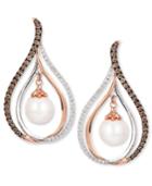 Le Vian Chocolatier Fresh Water Pearl (8mm) And Diamond (7/8 Ct. T.w.) Drop Earrings In 14k White And Rose Gold